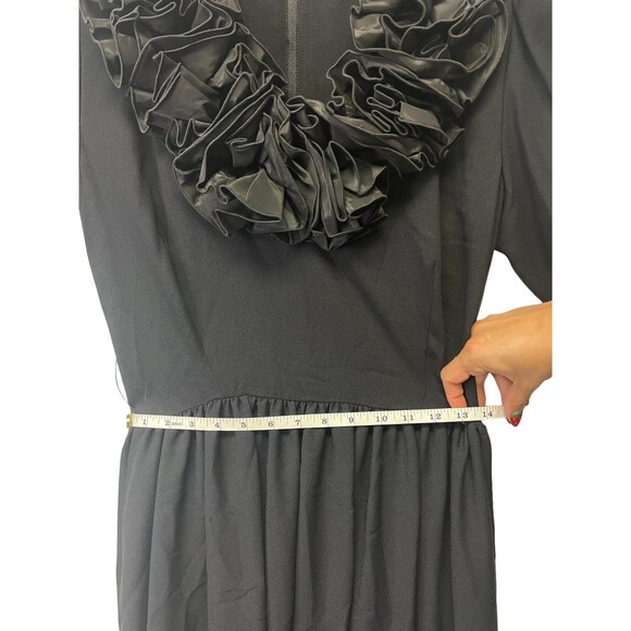STUNNING Vintage Morton Myles Black Ruffle Neckline Belted Dress Size 12 - Picture 13 of 16